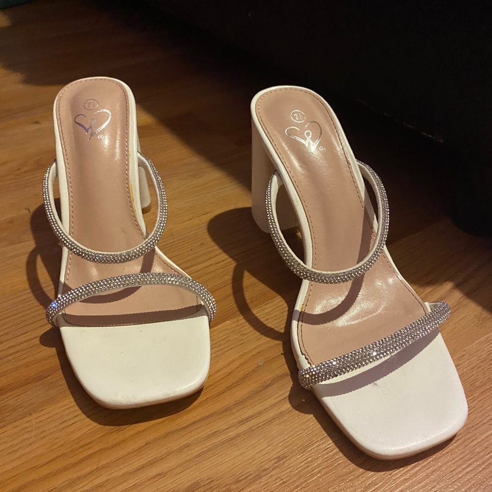 Windsor White Heels with Rhinestone Straps